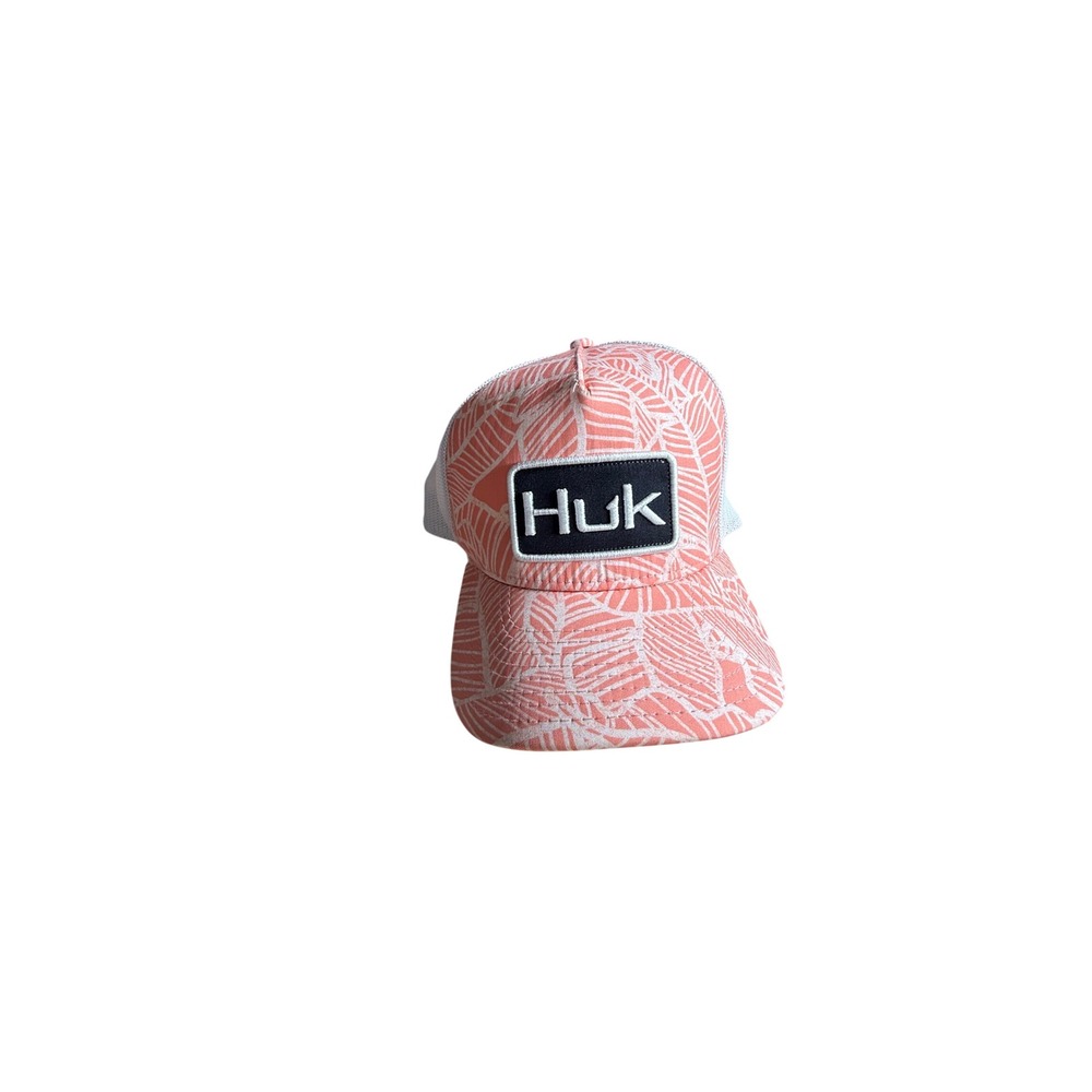 Huk Performance Fishing Trucker Hat Coral Tropical Leaf Mesh Snapback Cap OSFM